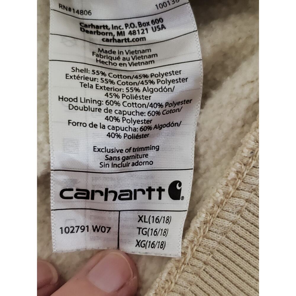 Carhartt Relaxed Fit Fleece‑Lined Hoodie Men’s XL Beige Tan Logo Graphic - Picture 3 of 10